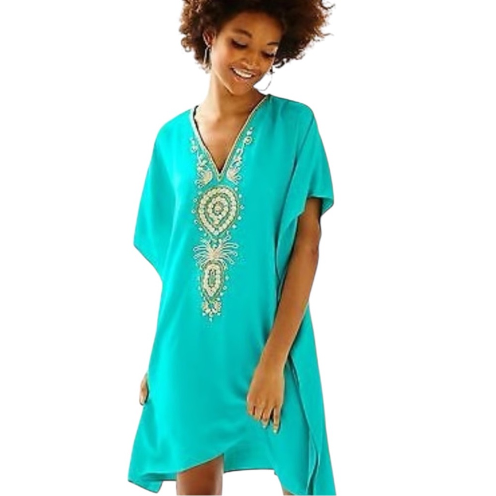 NWT Lilly Pulitzer Chai Caftan with Gold Accents Dress Cover Up Resortwear Beach